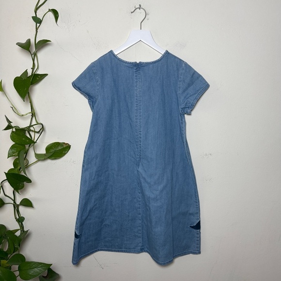 Mini Boden Kids Chambray Short Sleeve Dress with Unicorn Appliqué - Picture 2 of 3